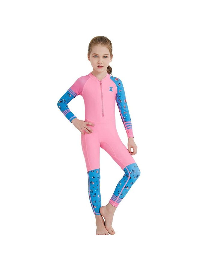 One Piece Swimsuit, Medalist Swimsuit Long Sleeve Rash Guard Kids Boys Girls One Piece Swimsuit Long Sleeve Rash Guard Swimwear Wetsuit 2-8T (Pink-XL) - Image 1